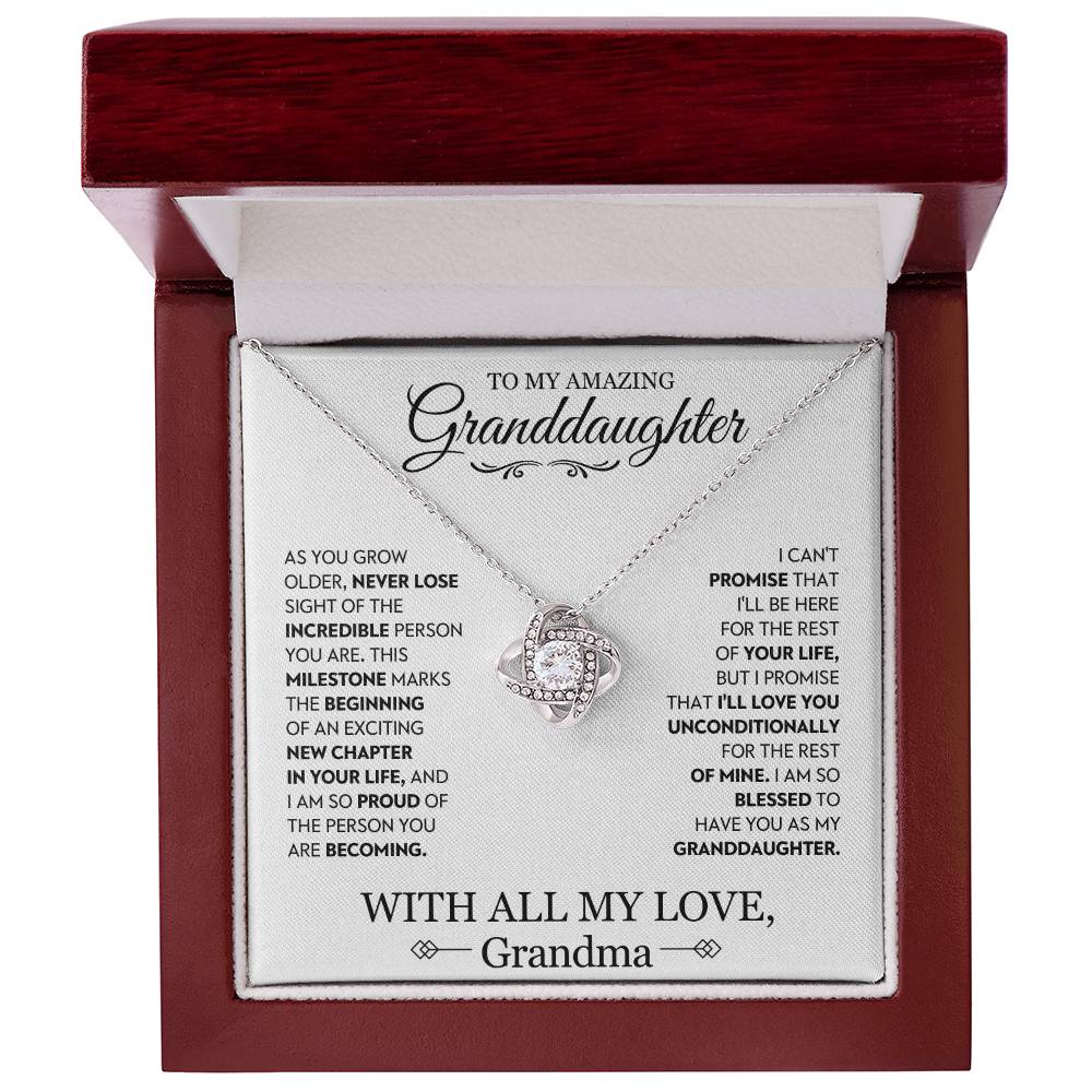Granddaughter Gift From Grandma, "Unconditional Love", Knot Necklace