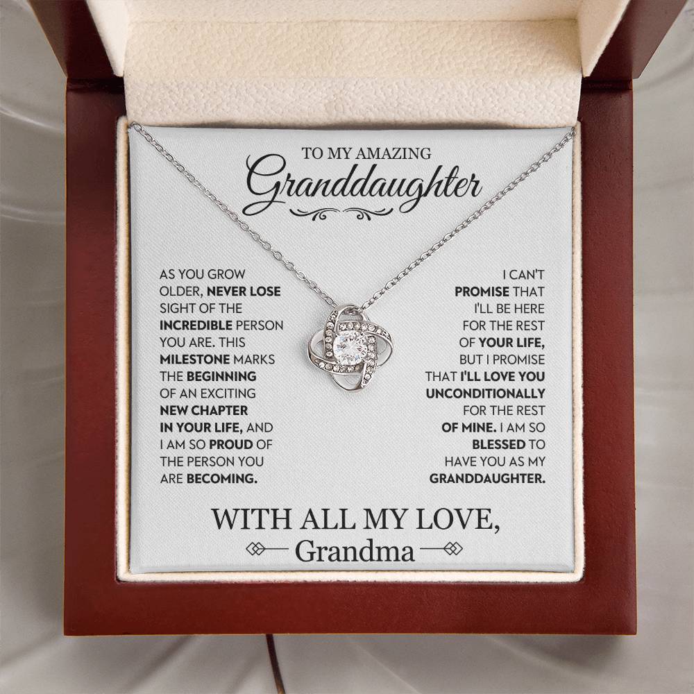Granddaughter Gift From Grandma, "Unconditional Love", Knot Necklace