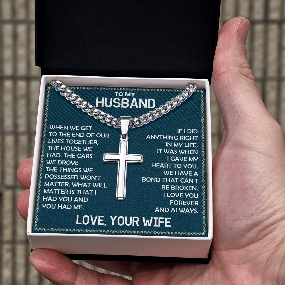 Husband Gift From Wife, "Forever & Always", Cuban Cross Chain