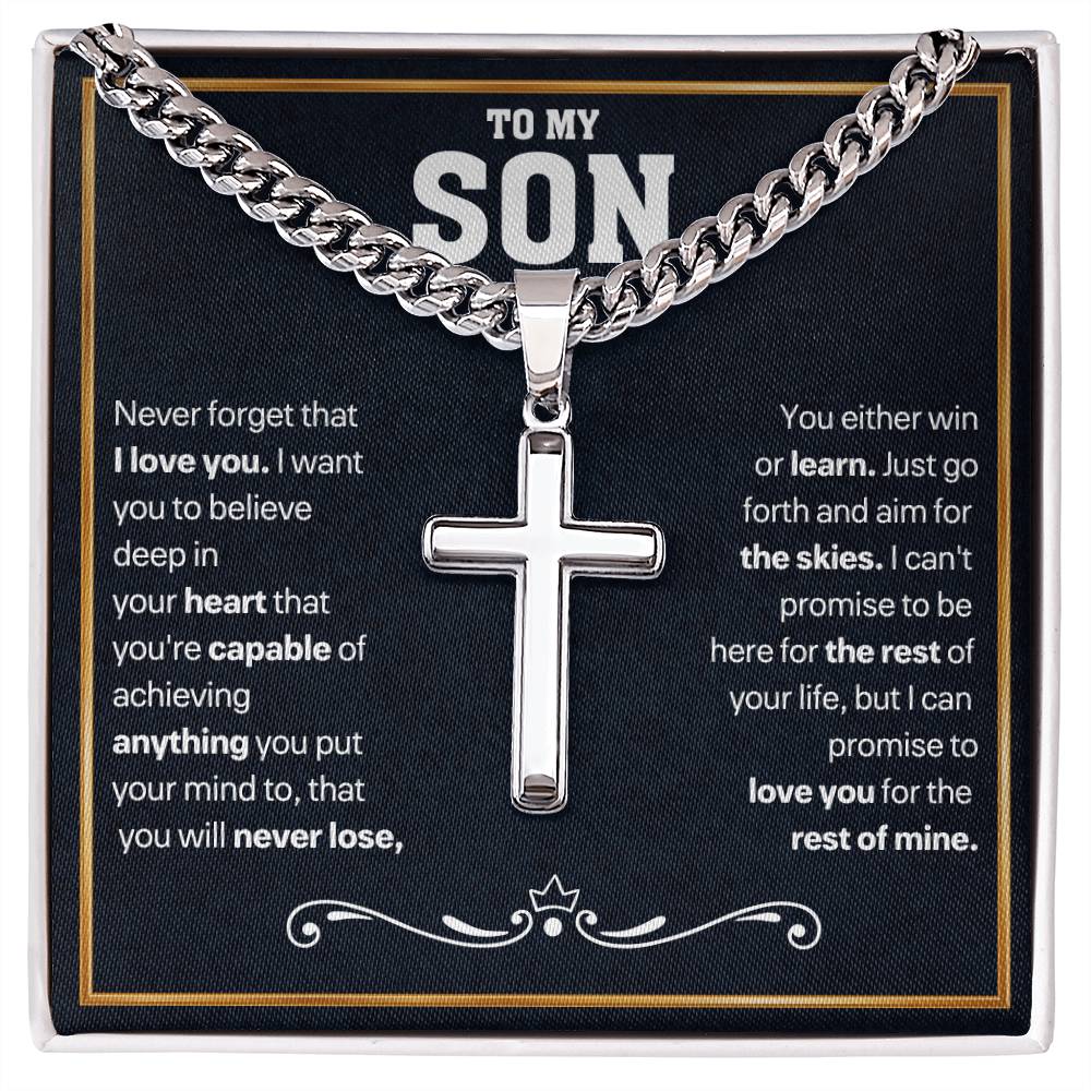 Son Gift, "Never Forget", Artisan Cross Necklace