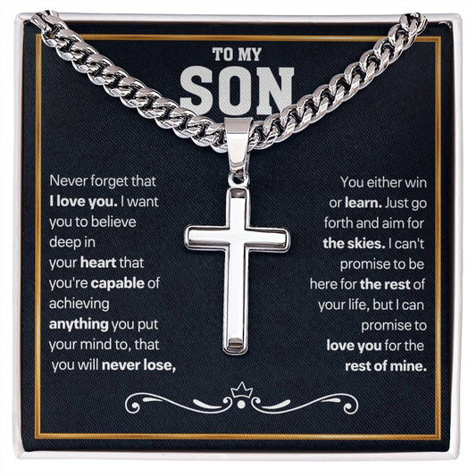 Son Gift, "Never Forget", Artisan Cross Necklace