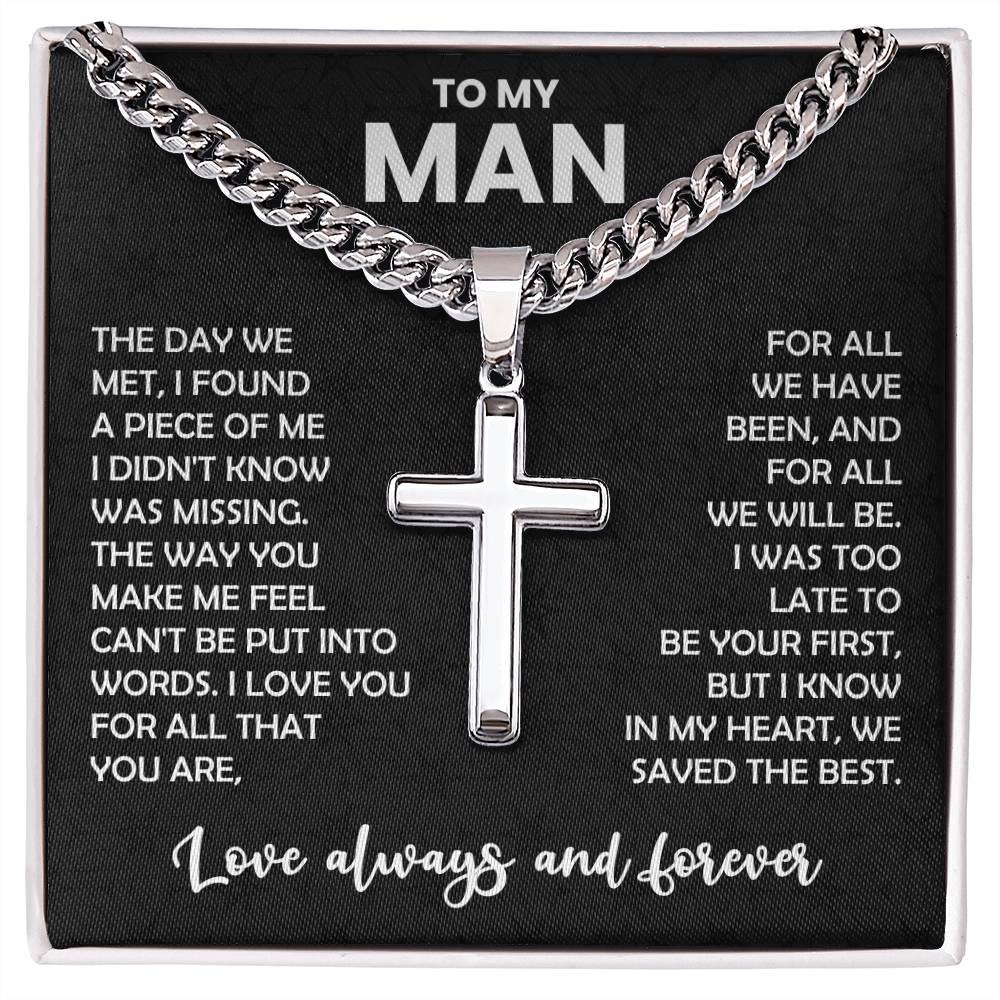 My Man Gift, "Always & Forever", Cuban Cross Necklace