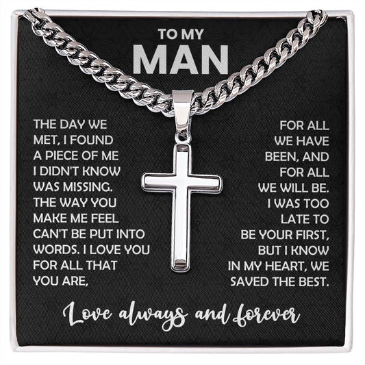 My Man Gift, "Always & Forever", Cuban Cross Necklace