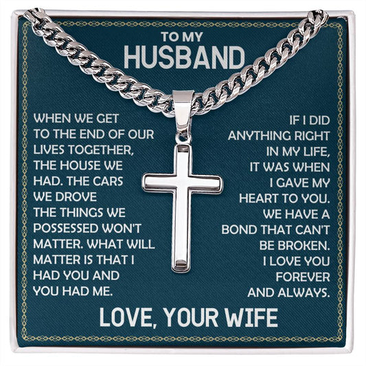 Husband Gift From Wife, "Forever & Always", Cuban Cross Chain