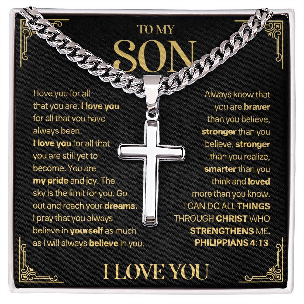 Son Gift, "My Pride & Joy", Artisan Cross Necklace