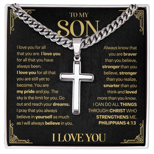 Son Gift, "My Pride & Joy", Artisan Cross Necklace