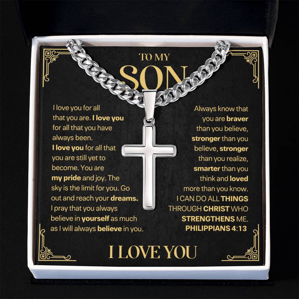 Son Gift, "My Pride & Joy", Artisan Cross Necklace