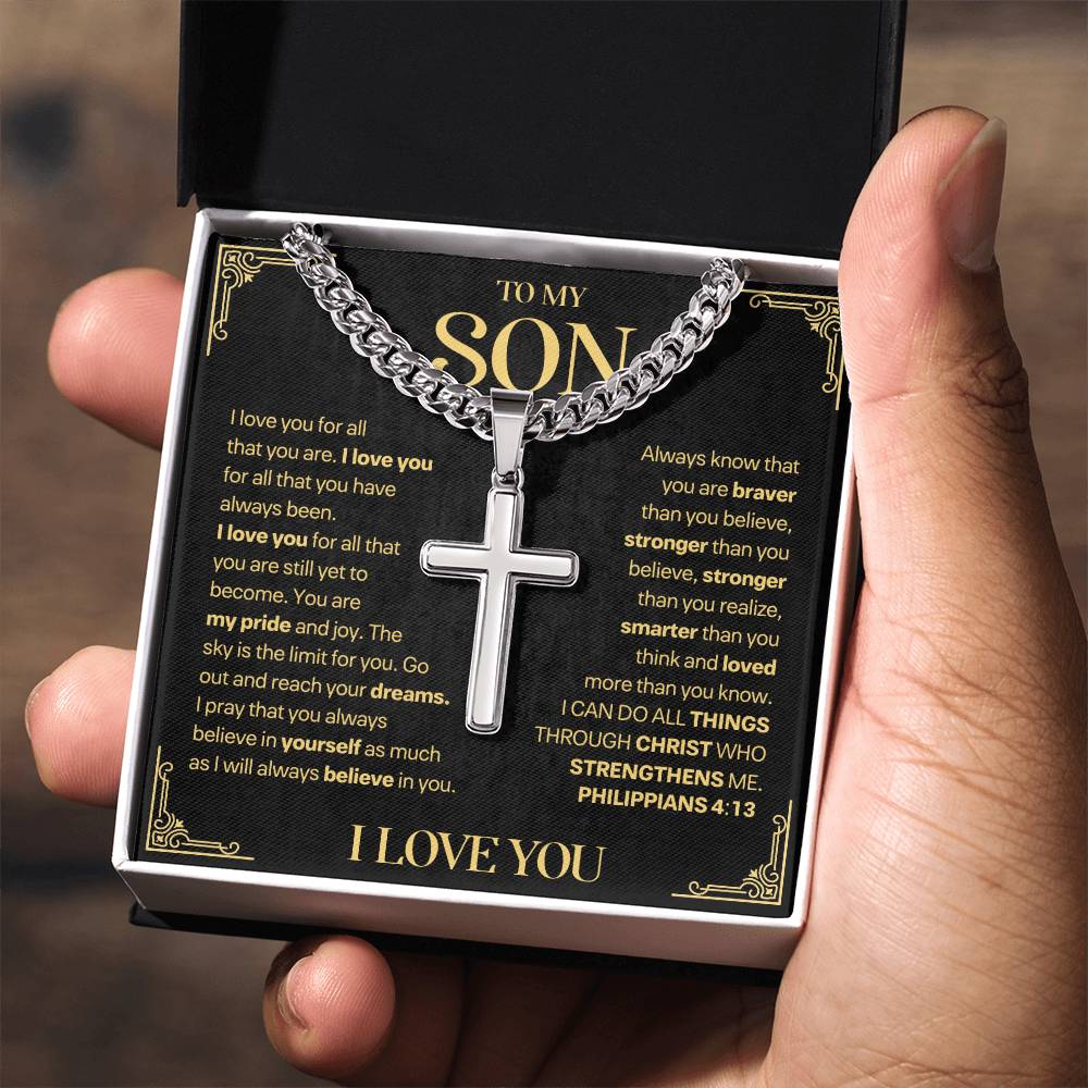 Son Gift, "My Pride & Joy", Artisan Cross Necklace