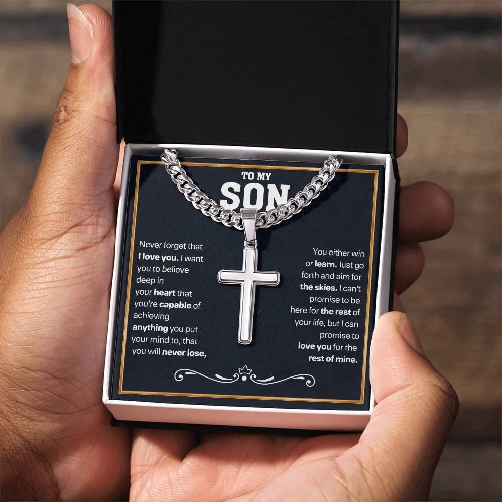 Son Gift, "Never Forget", Artisan Cross Necklace
