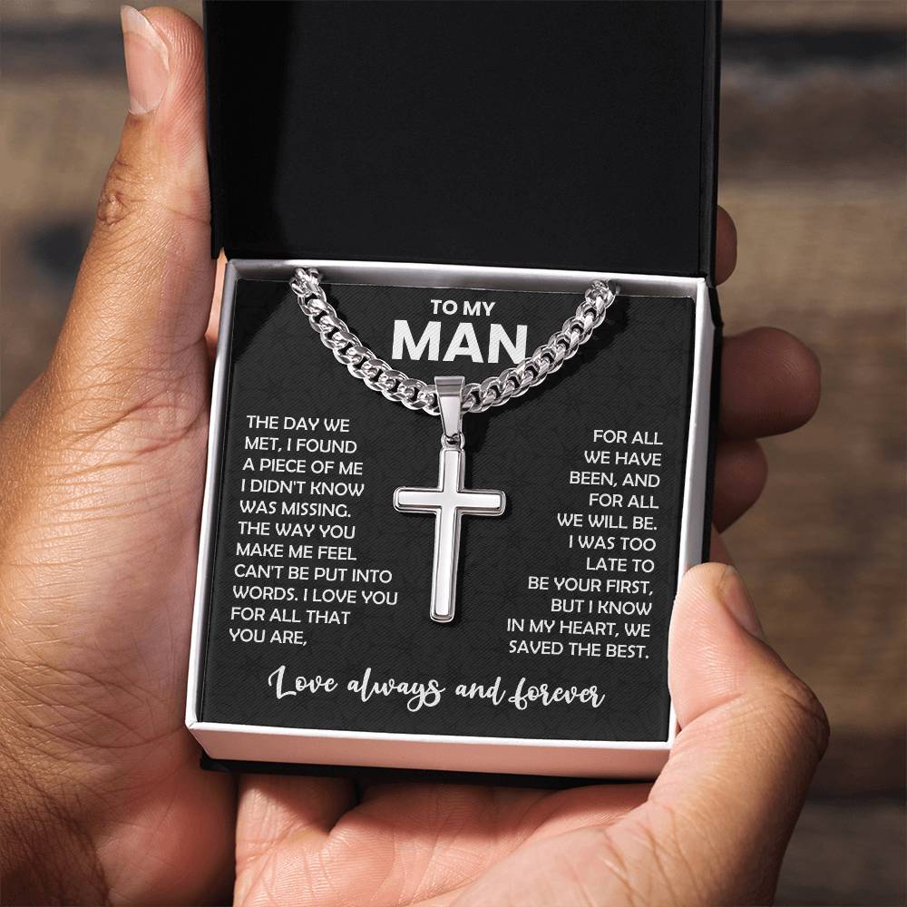 My Man Gift, "Always & Forever", Cuban Cross Necklace