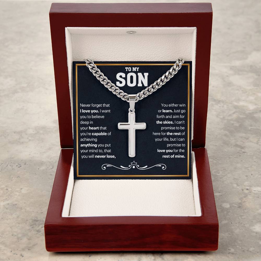 Son Gift, "Never Forget", Artisan Cross Necklace