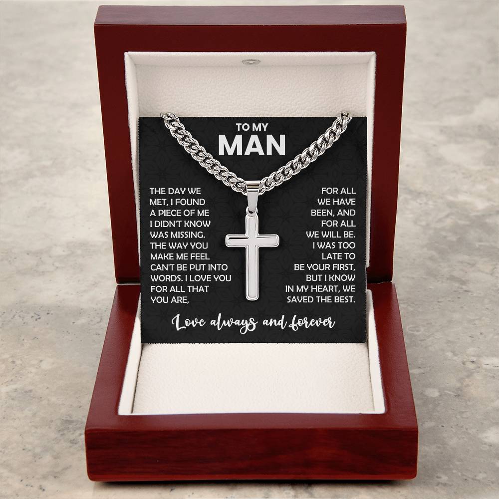 My Man Gift, "Always & Forever", Cuban Cross Necklace