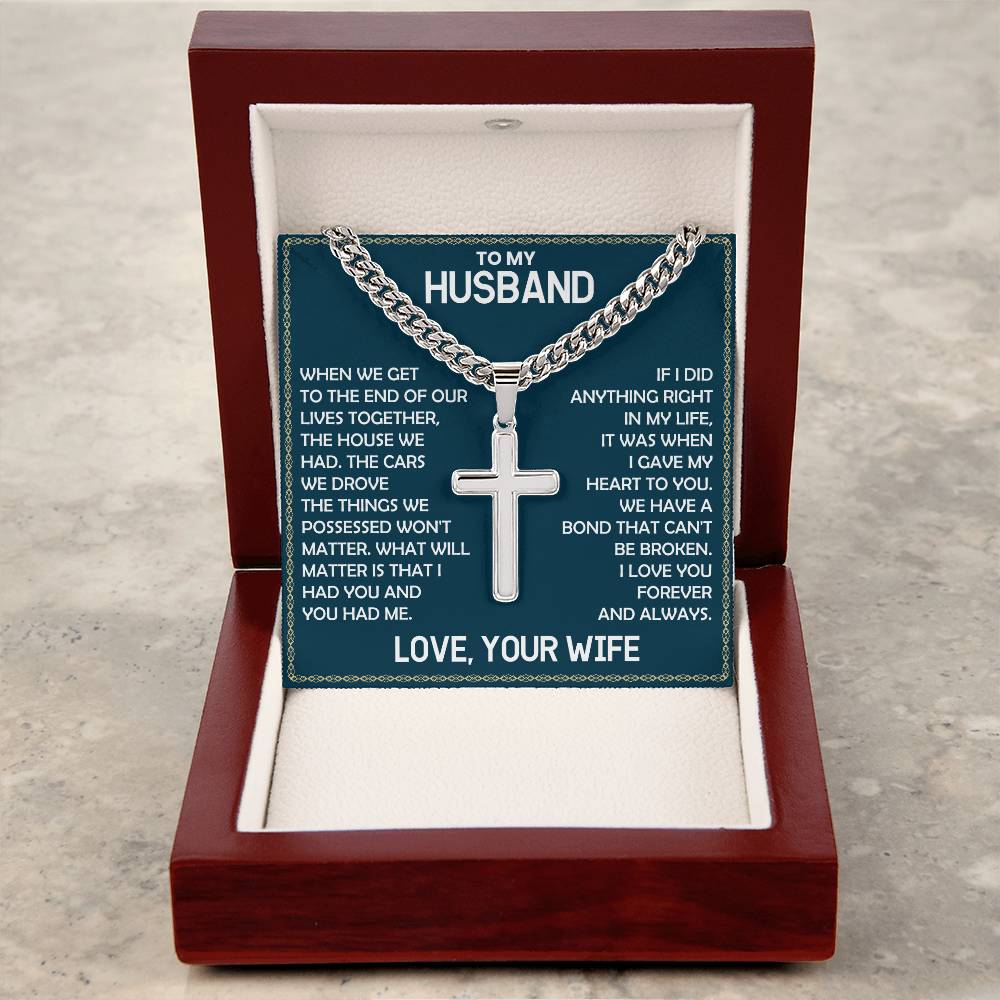 Husband Gift From Wife, "Forever & Always", Cuban Cross Chain