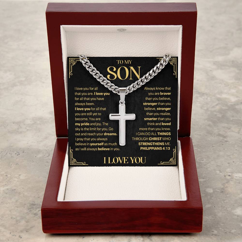 Son Gift, "My Pride & Joy", Artisan Cross Necklace