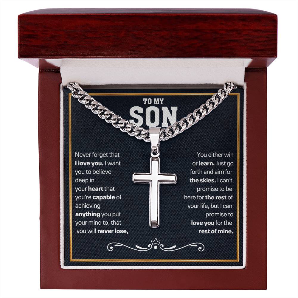 Son Gift, "Never Forget", Artisan Cross Necklace
