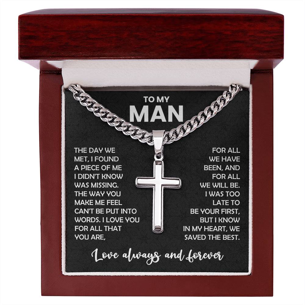 My Man Gift, "Always & Forever", Cuban Cross Necklace