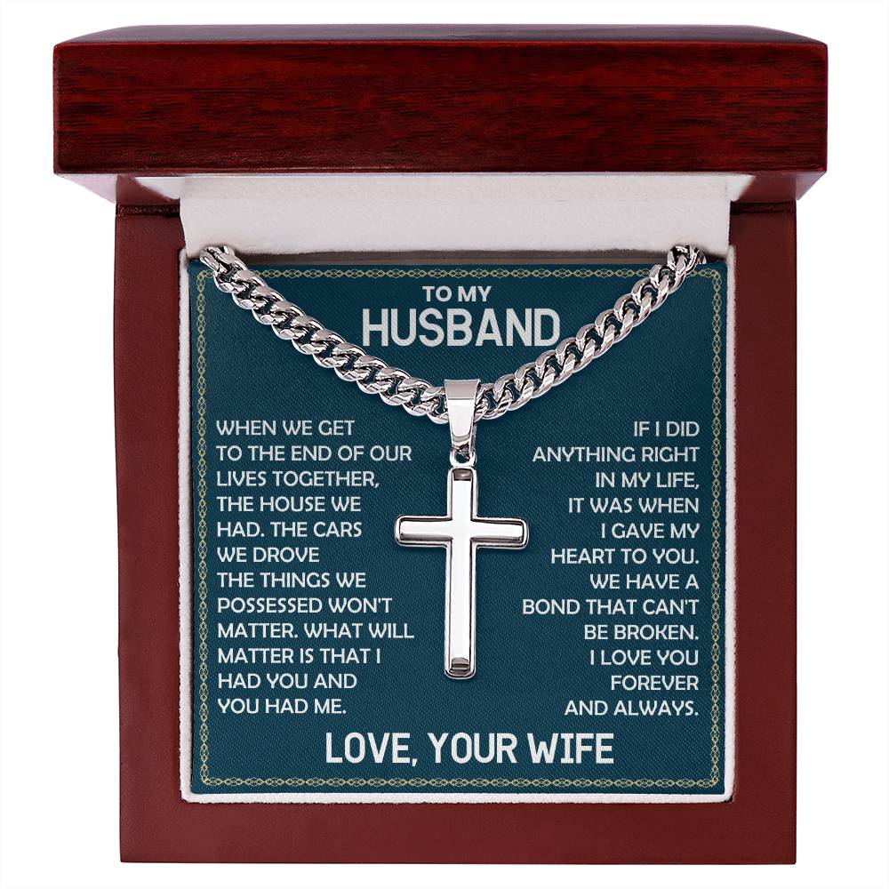 Husband Gift From Wife, "Forever & Always", Cuban Cross Chain