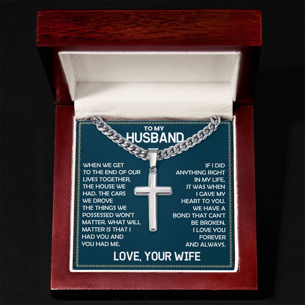 Husband Gift From Wife, "Forever & Always", Cuban Cross Chain