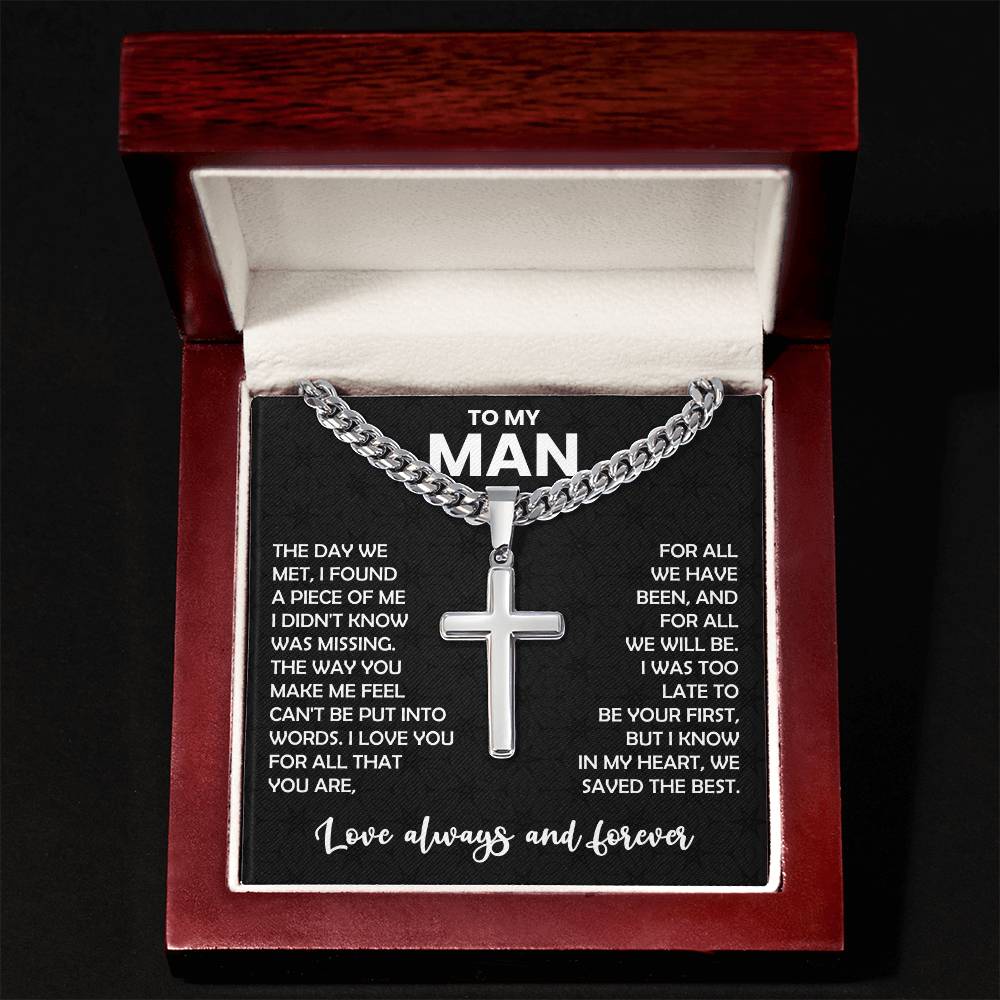 My Man Gift, "Always & Forever", Cuban Cross Necklace
