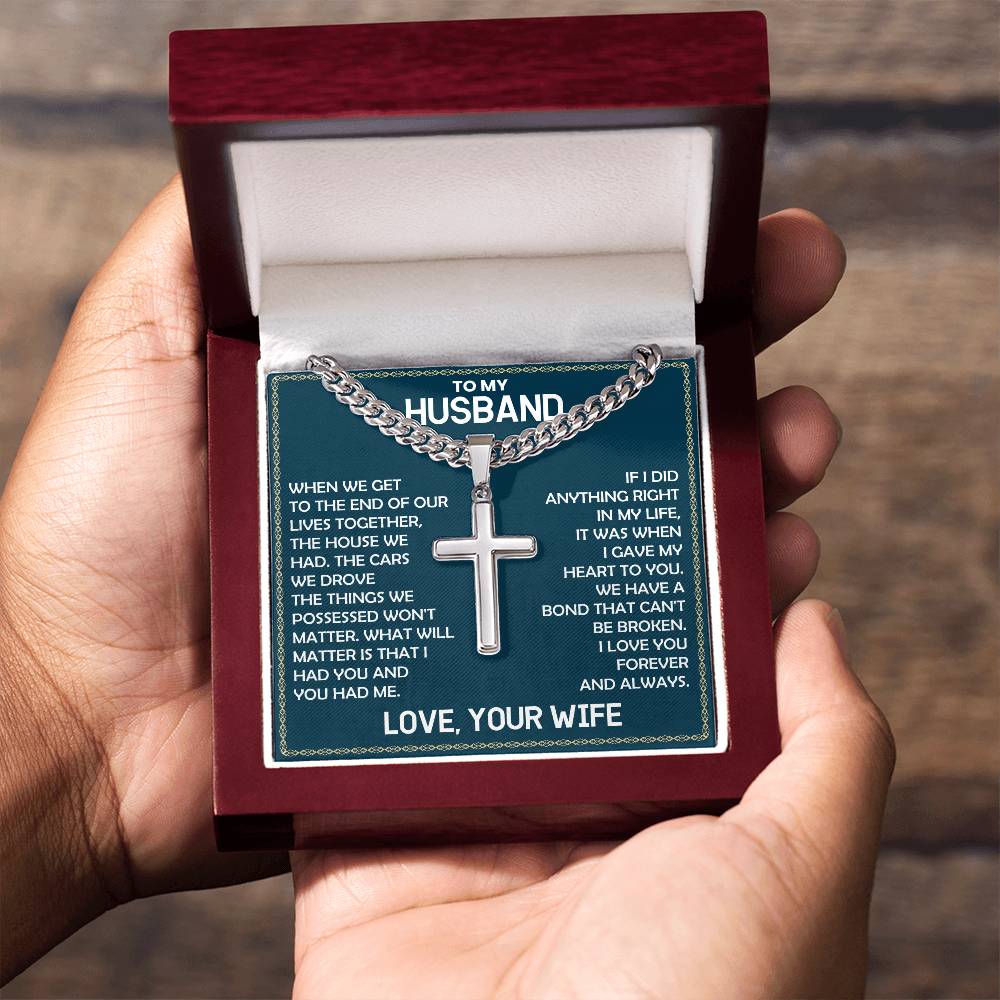Husband Gift From Wife, "Forever & Always", Cuban Cross Chain