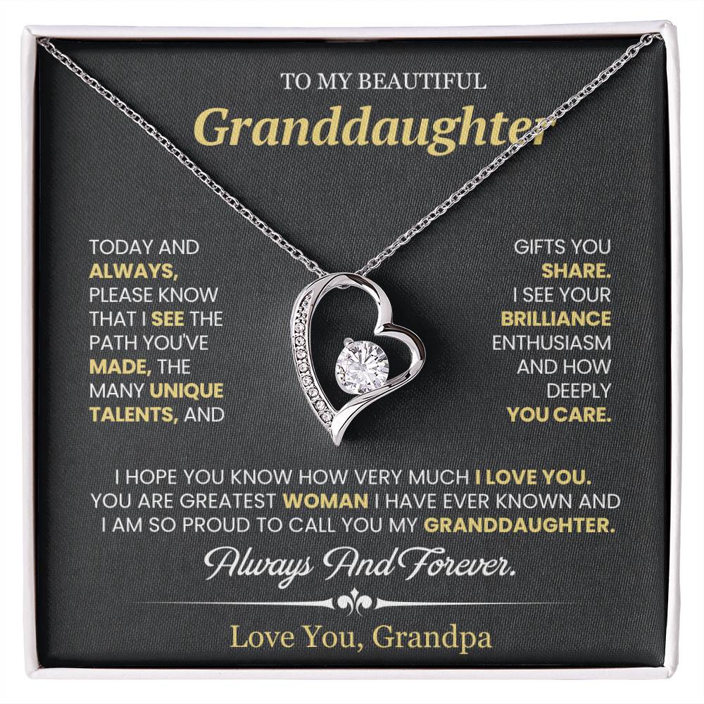 Granddaughter Gift From Grandpa, "Today & Always", Forever Love Necklace
