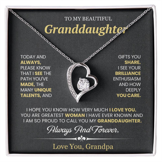 Granddaughter Gift From Grandpa, "Today & Always", Forever Love Necklace