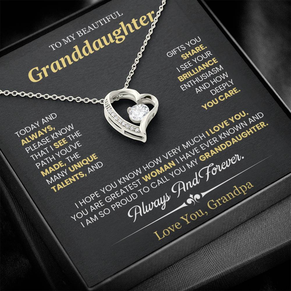 Granddaughter Gift From Grandpa, "Today & Always", Forever Love Necklace