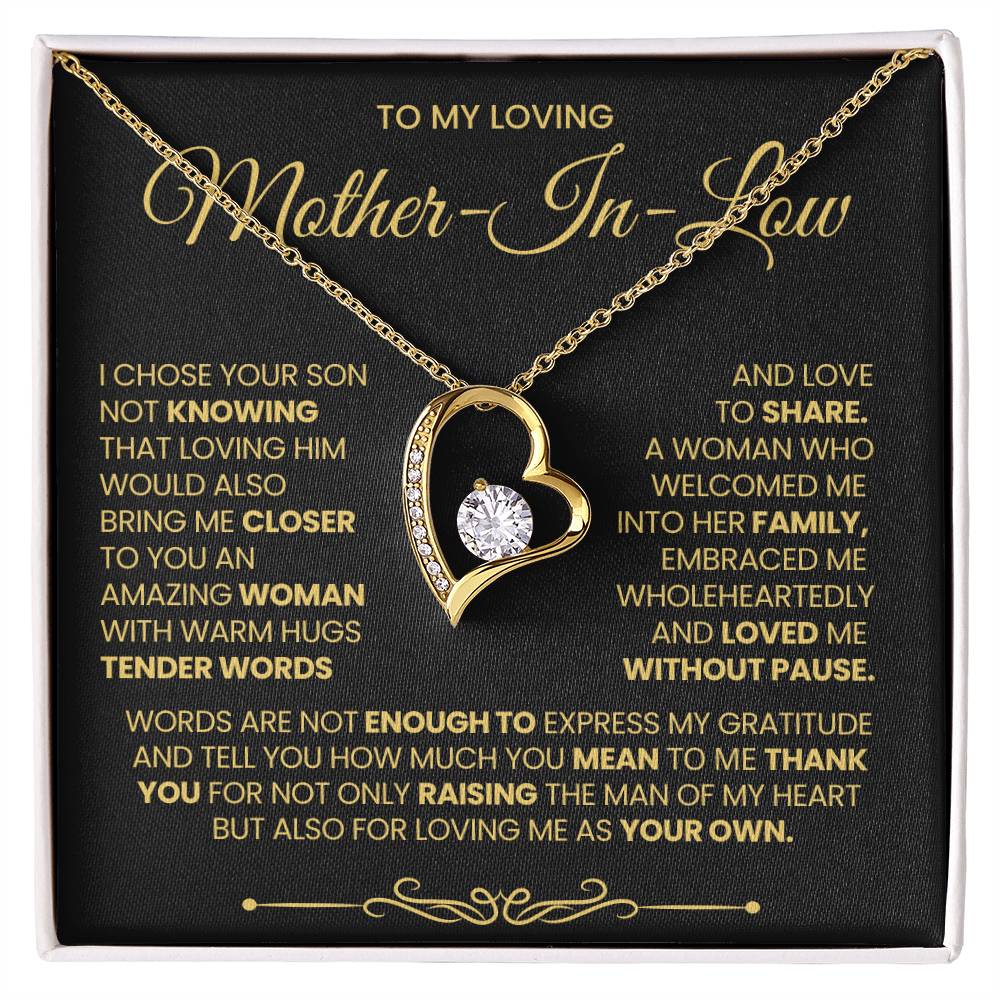 Mother-In-Law Gift, "Thank You", Forever Love Necklace