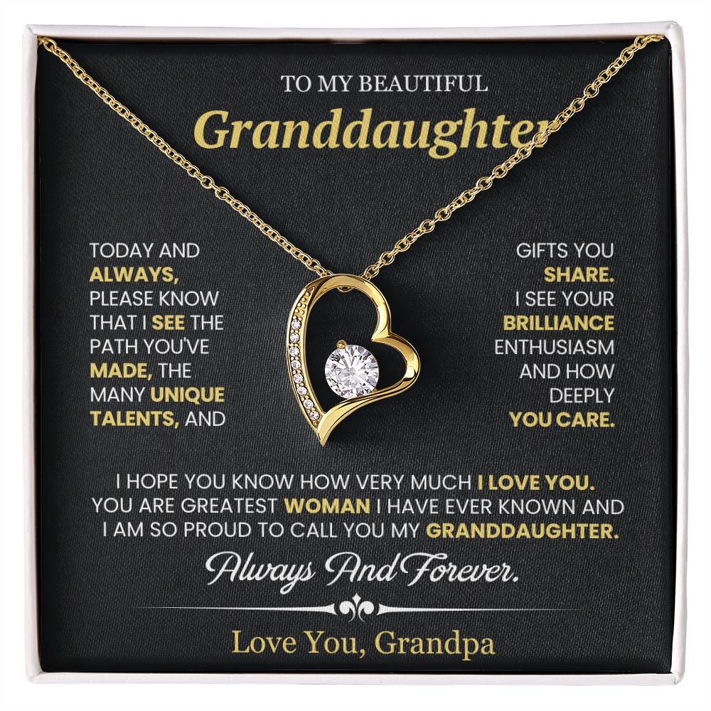 Granddaughter Gift From Grandpa, "Today & Always", Forever Love Necklace