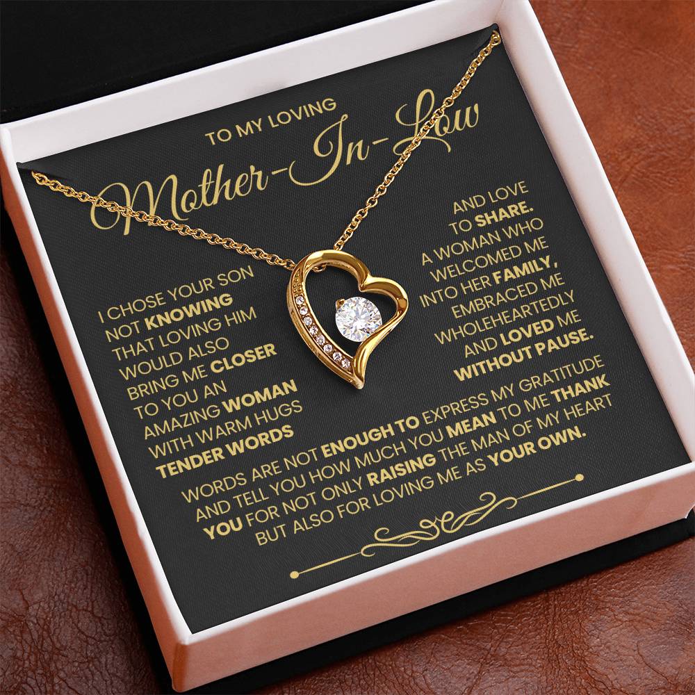 Mother-In-Law Gift, "Thank You", Forever Love Necklace