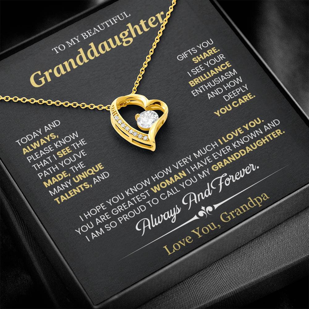 Granddaughter Gift From Grandpa, "Today & Always", Forever Love Necklace